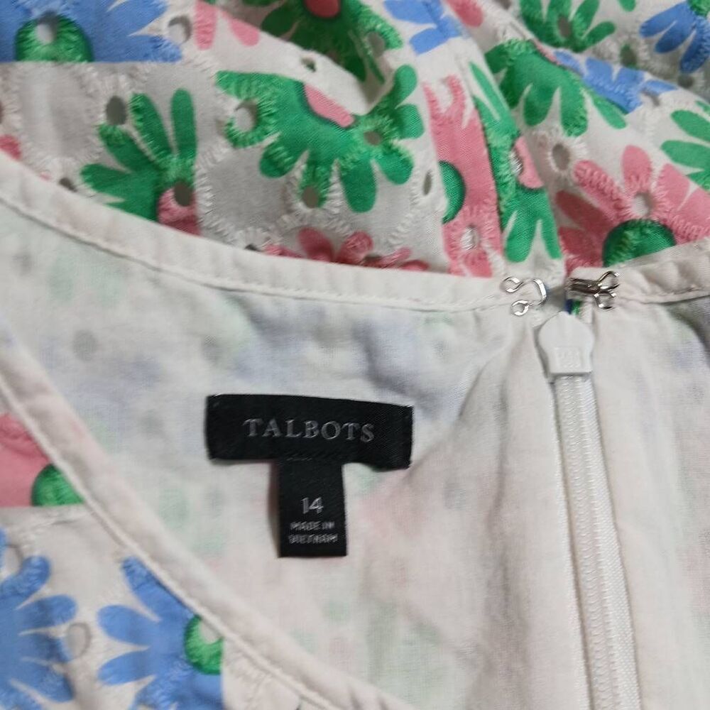 Talbots womens size 14 eyelet sundress green pink cotton casual excellent euc - Picture 6 of 9